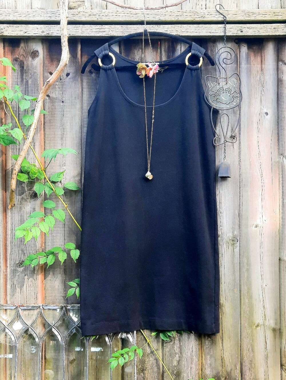 SPANNER Black Jumper, 100% Cotton Jersey Fabric, Brass Ring Shoulder Straps